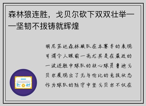 森林狼连胜，戈贝尔砍下双双壮举——坚韧不拔铸就辉煌